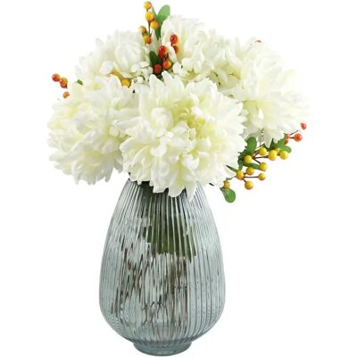 Leaf - 50cm Grey Glass Vase - Chrysanthemums - Artificial Flower Arrangement Leaf - 50cm Grey Glass Vase - Chrysanthemums - Artificial Flower Arrangement