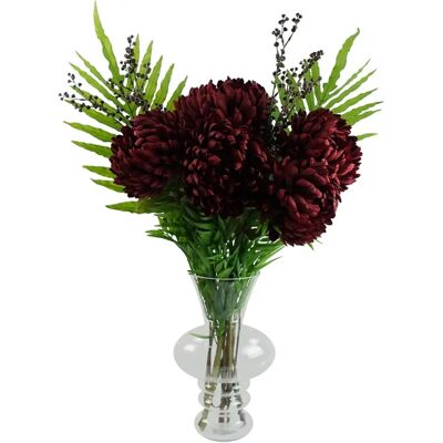 Leaf 95cm Artificial Flower Arrangement Red Chrysanthemum with Glass Vase - Artificial Flowers Leaf 95cm Artificial Flower Arrangement Red Chrysanthemum with Glass Vase - Artificial Flowers