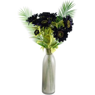 Leaf Artificial Flower Arrangement - 100cm Violet - Artificial Sunflower in Glass Vase - Unisex Leaf Artificial Flower Arrangement - 100cm Violet - Artificial Sunflower in Glass Vase - Unisex