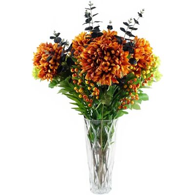 Leaf 80cm Artificial Flowers Orange Chrysanthemum Foliage and Glass Vase - Artificial Flower Arrangement Leaf 80cm Artificial Flowers Orange Chrysanthemum Foliage and Glass Vase - Artificial Flower Arrangement