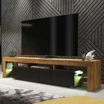 Creative Labs 200cm TV Unit - Oak & Black - Matt Doors - LED Creative Labs 200cm TV Unit - Oak & Black - Matt Doors - LED