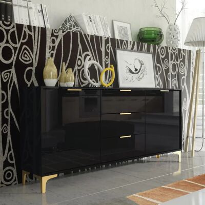Creative Labs Sideboard - Black High Gloss & Gold Finish - 140cm - Luxury Modern Creative Labs Sideboard - Black High Gloss & Gold Finish - 140cm - Luxury Modern