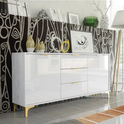 Creative Labs Sideboard 140cm Luxury Modern - White High Gloss & Gold Finish Accents Creative Labs Sideboard 140cm Luxury Modern - White High Gloss & Gold Finish Accents
