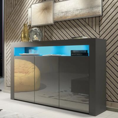 Creative Labs Sideboard 155cm Dark Grey Gloss Doors - LED Furniture Creative Labs Sideboard 155cm Dark Grey Gloss Doors - LED Furniture