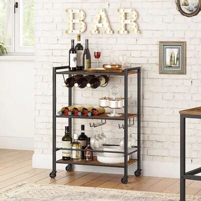 HYGRAD - 3 Tier Rolling Cart - Industrial - Wood - Cart HYGRAD - 3 Tier Rolling Cart - Industrial - Wood - Cart