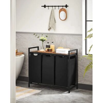 HYGRAD Large Industrial Wooden/Metal Laundry Hamper Basket Organiser - 3 Removable Bags HYGRAD Large Industrial Wooden/Metal Laundry Hamper Basket Organiser - 3 Removable Bags