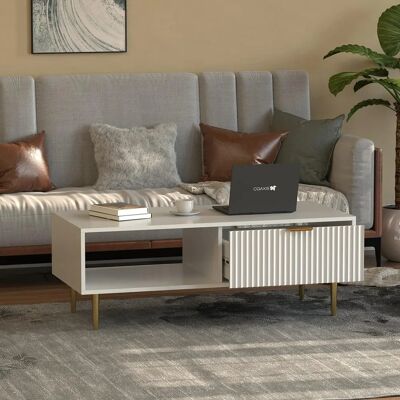 Hygrad White Wooden Fluted Low Height Coffee Table - Coffee Table Hygrad White Wooden Fluted Low Height Coffee Table - Coffee Table