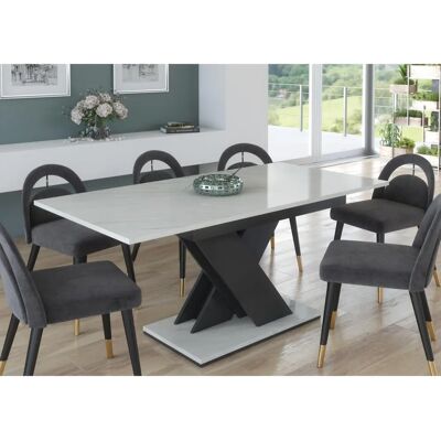Furneo White Marble Effect Extendable Dining Table - Dining Table Furneo White Marble Effect Extendable Dining Table - Dining Table