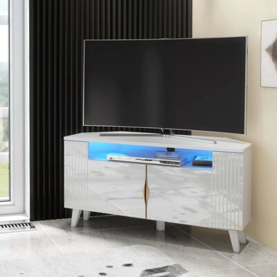 Furneo - White Corner TV Stand 100cm - TV Stand Furneo - White Corner TV Stand 100cm - TV Stand