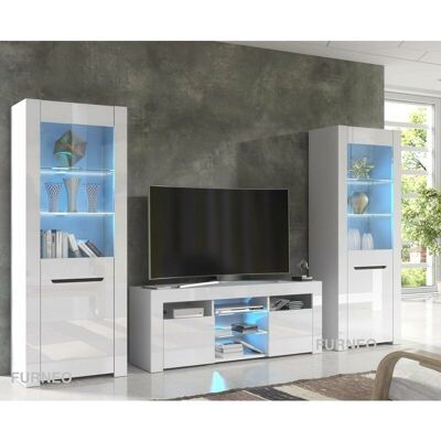 Furneo - TV Unit - Blue LED Lights - White High Gloss Matt - TV Unit Furneo - TV Unit - Blue LED Lights - White High Gloss Matt - TV Unit