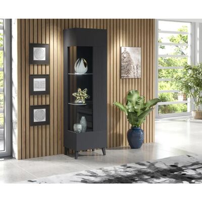 Furneo Grey Display Cabinet - Modern Glass Storage Furneo Grey Display Cabinet - Modern Glass Storage