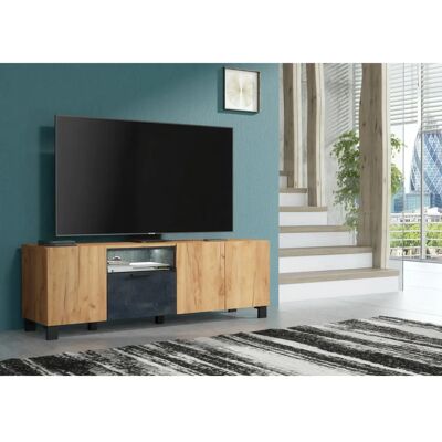Furneo - 150cm TV Stand - Oak & Black Concrete - LED Lights - TV stand Furneo - 150cm TV Stand - Oak & Black Concrete - LED Lights - TV stand