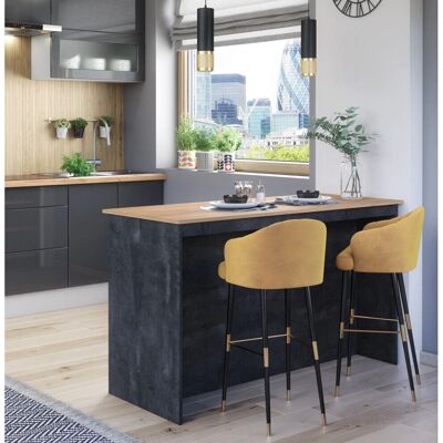 Furneo - KI04 - Black - Oak Effect - Kitchen Island Furneo - KI04 - Black - Oak Effect - Kitchen Island