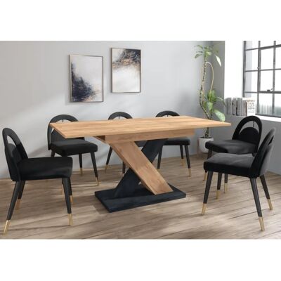 Furneo Enzo Extendable Dining Table - 120-160cm Oak & Black Concrete Effect Furneo Enzo Extendable Dining Table - 120-160cm Oak & Black Concrete Effect