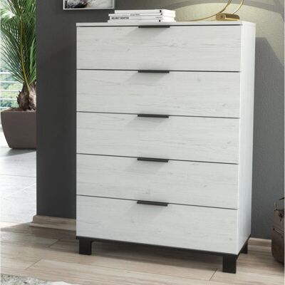 Furneo - White - 5-Drawer - Wood Effect - Chest of Drawers Furneo - White - 5-Drawer - Wood Effect - Chest of Drawers