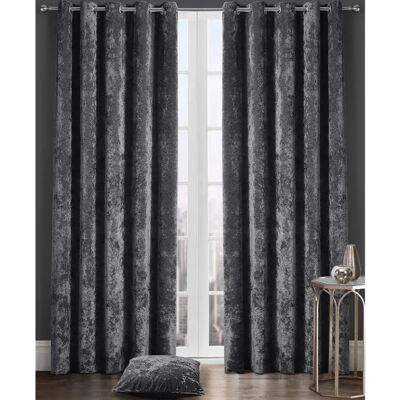 Kampala Hill Crushed Velvet Eyelet Charcoal 46x72 Fully Lined Curtains Kampala Hill Crushed Velvet Eyelet Charcoal 46x72 Fully Lined Curtains