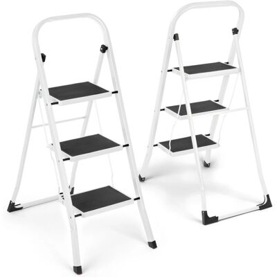 Vivo - 3 Step Ladder - White/Black - Steel - Ladder Vivo - 3 Step Ladder - White/Black - Steel - Ladder