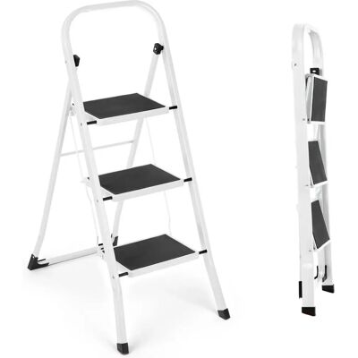 Vivo - 3 Step Ladder - White/Black - Steel - Ladder Vivo - 3 Step Ladder - White/Black - Steel - Ladder