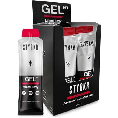 Styrkr Gel50 Gel Énergétique Double Carbone - Boîte de 12 - Baie Douce - Publicité Styrkr Gel50 Gel Énergétique Double Carbone - Boîte de 12 - Baie Douce - Publicité