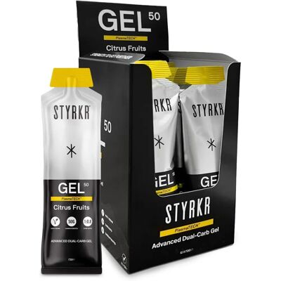 Styrkr Gel50 Double Source Énergie Gel - Agrumes Doux - Energy Gel - Publicité Styrkr Gel50 Double Source Énergie Gel - Agrumes Doux - Energy Gel - Publicité