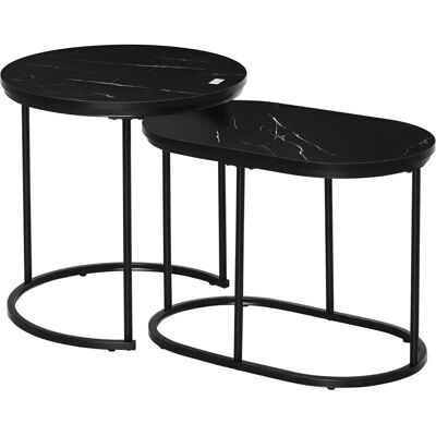 HOMCOM Black Modern Coffee Table Set with Faux Marble Accent Tables HOMCOM Black Modern Coffee Table Set with Faux Marble Accent Tables