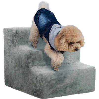 PawHut - Three-Step Portable Dog Stairs - Plush Cover - Pet Steps PawHut - Three-Step Portable Dog Stairs - Plush Cover - Pet Steps