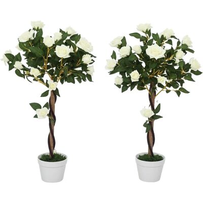 Outsunny Artificial Rose Tree - Set of 2, 90cm, White - Artificial Rose Tree Outsunny Artificial Rose Tree - Set of 2, 90cm, White - Artificial Rose Tree