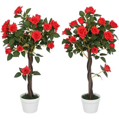Outsunny Set of 2 Artificial Rose Tree - Decorative Plant Outsunny Set of 2 Artificial Rose Tree - Decorative Plant