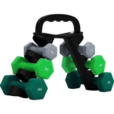 SPORTNOW - 1/2/3 kg Dumbbells Set - Carry Rack SPORTNOW - 1/2/3 kg Dumbbells Set - Carry Rack