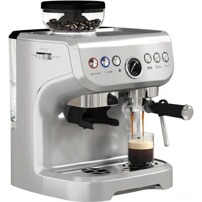 HOMCOM Espresso Machine - 15 Bar Pressure, Bean Grinder, Silver HOMCOM Espresso Machine - 15 Bar Pressure, Bean Grinder, Silver