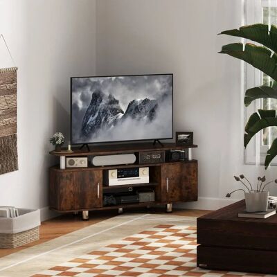 HOMCOM Rustic Brown TV Unit with Storage Shelves - TV Unit HOMCOM Rustic Brown TV Unit with Storage Shelves - TV Unit