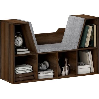 HOMCOM Chestnut Cube Bookshelf Organizer with Reading Seat HOMCOM Chestnut Cube Bookshelf Organizer with Reading Seat