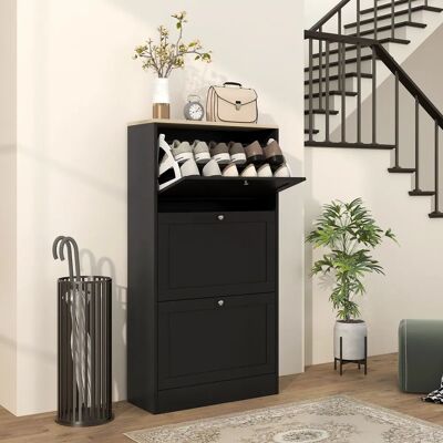 HOMCOM - Narrow 3-Drawer - Black - 18 Pairs - Shoe Cabinet HOMCOM - Narrow 3-Drawer - Black - 18 Pairs - Shoe Cabinet