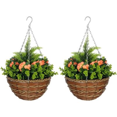 Outsunny 2 PCs Artificial Lisianthus Flower Hanging Planter Basket - Hanging Planter Basket Outsunny 2 PCs Artificial Lisianthus Flower Hanging Planter Basket - Hanging Planter Basket