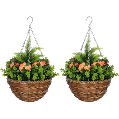 Outsunny 2 PCs Artificial Lisianthus Flower Hanging Planter Basket - Hanging Planter Basket Outsunny 2 PCs Artificial Lisianthus Flower Hanging Planter Basket - Hanging Planter Basket