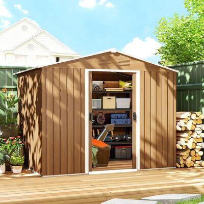 Outsunny 8 x 6ft Garden Storage Shed - Double Door Chocolate Wood Effect Outsunny 8 x 6ft Garden Storage Shed - Double Door Chocolate Wood Effect