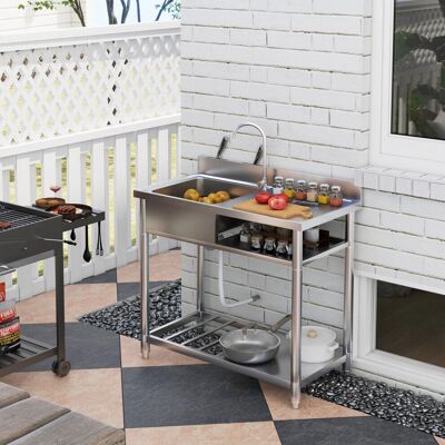 HOMCOM Outdoor Kitchen Sink with Hot & Cold Water - Outdoor Kitchen Sink HOMCOM Outdoor Kitchen Sink with Hot & Cold Water - Outdoor Kitchen Sink