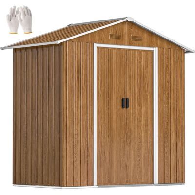 Outsunny - 6.5x3.5ft Metal Garden Shed - Brown Wood Effect - Garden Shed Outsunny - 6.5x3.5ft Metal Garden Shed - Brown Wood Effect - Garden Shed