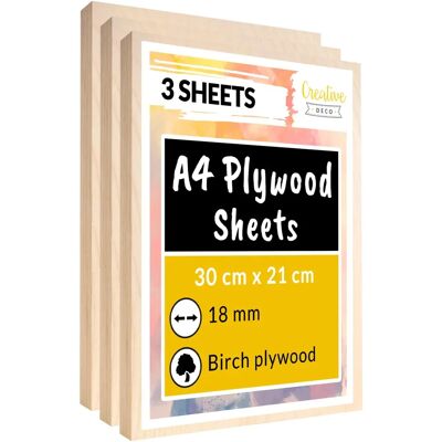 Płyta z sklejki brzozowej Creative Deco - 300x210mm, 18mm - Rozmiar A4 - Pirograffiti & Piła do zębów Płyta z sklejki brzozowej Creative Deco - 300x210mm, 18mm - Rozmiar A4 - Pirograffiti & Piła do zębów