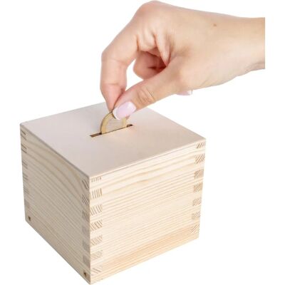 Creative Deco Money Box Pine Wood 9.5x9.5x9cm Piggy Bank - Money Saving Box Creative Deco Money Box Pine Wood 9.5x9.5x9cm Piggy Bank - Money Saving Box