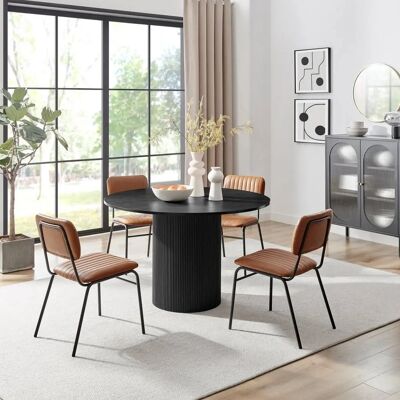 Furniturebox Uk Penrose Black 120cm Round Dining Table & 4 Tan Faux Leather Delta Chairs - Dining Table + Chairs Set Furniturebox Uk Penrose Black 120cm Round Dining Table & 4 Tan Faux Leather Delta Chairs - Dining Table + Chairs Set