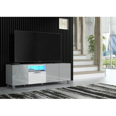 Furneo - 150cm TV Stand Grey White - High Gloss - Matt - Unit Cabinet Furneo - 150cm TV Stand Grey White - High Gloss - Matt - Unit Cabinet