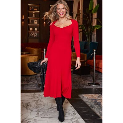 Robe midi rouge à décolleté en cœur de Sosandar - Robe midi Robe midi rouge à décolleté en cœur de Sosandar - Robe midi