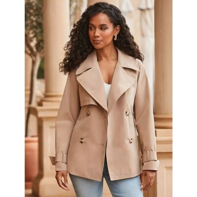 Sosandar Short Length Tortoiseshell Button Trench Coat - Trench Coat Sosandar Short Length Tortoiseshell Button Trench Coat - Trench Coat