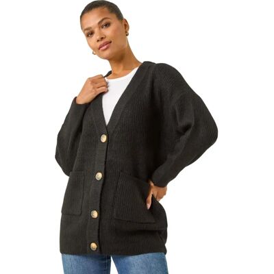 Roman Schwarzer Relaxter Longline-Strickcardigan - Langarm - Cardigan Roman Schwarzer Relaxter Longline-Strickcardigan - Langarm - Cardigan