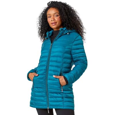 Roman Petite Teal Quilted Longline Puffer Coat - Puffer Coat Roman Petite Teal Quilted Longline Puffer Coat - Puffer Coat