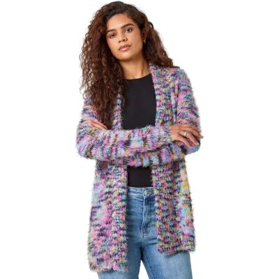 Roman Purple Fluffy Longline Cardigan - Women Roman Purple Fluffy Longline Cardigan - Women