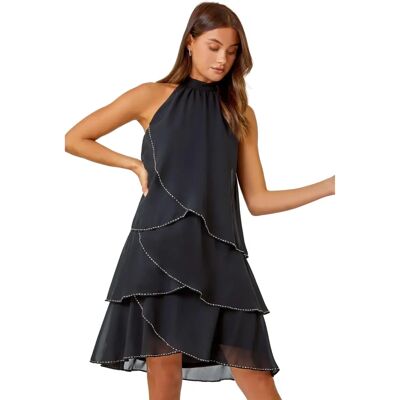 Roman Paillettenbesatz Gestufter Mini-Kleid - Schwarz - Größe 20 UK Roman Paillettenbesatz Gestufter Mini-Kleid - Schwarz - Größe 20 UK