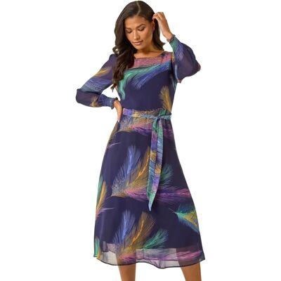 Robe midi à motif plumes et ceinture - Violet - Taille 20 - Publicité Robe midi à motif plumes et ceinture - Violet - Taille 20 - Publicité
