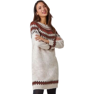 Robe en maille Fairisle Roman UK - Biscuit Robe en maille Fairisle Roman UK - Biscuit